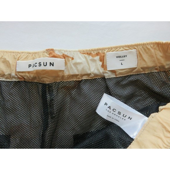 PacSun Camo Khaki Nylon Volley Shorts Size L Brown Belt Elastic Waist NWT $45 - Picture 3 of 5
